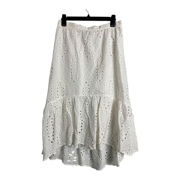 Banana Republic Skirt Women's Small White Eyelet Cotton Midi High-Low Hem Small - Picture 1 of 7